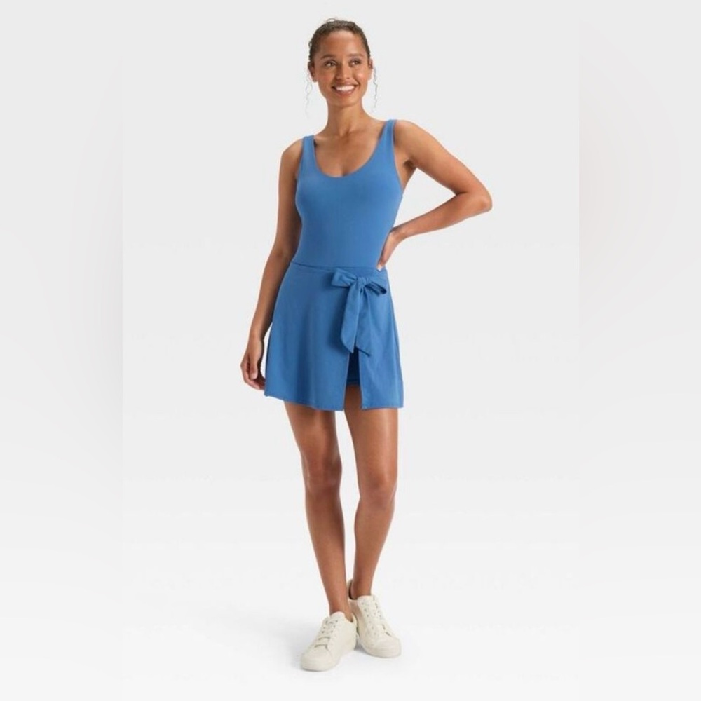 JoyLab Blue Active Mini Dress Tie Waist